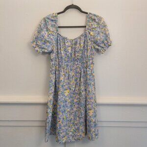 IRIS Smocked Floral Puff Sleeve Dress – Light Blue, Size L